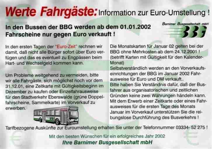 Information der BBG mbH Eberswalde zur EURO-Umstellung