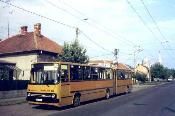 Бывший эберсвальдский шарнирносочлененный троллейбус № 001 (тимишораский гаражный № 8) венгерского типа «Икарус 280.93» в городе Тимишоара (Румыния)