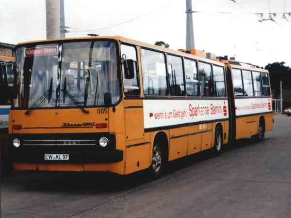 Articulated trolleybus no. 005 of the Hungarian type Ikarus 280.93 (out of service)