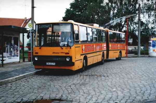 Articulated trolleybus no. 021 of the Hungarian type Ikarus 280.93 (out of service and sold)