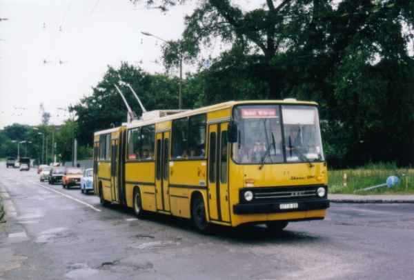 Articulated trolleybus no. 024 of the Hungarian type Ikarus 280.93 with original colour