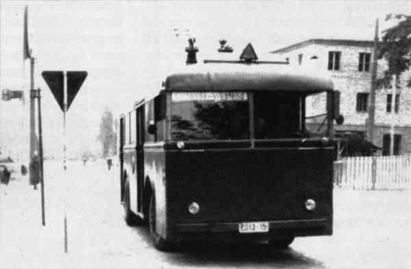 Trolleybus no. 03(II) of the German type KEO 1 (war unit bus standard size 1) in May 1954