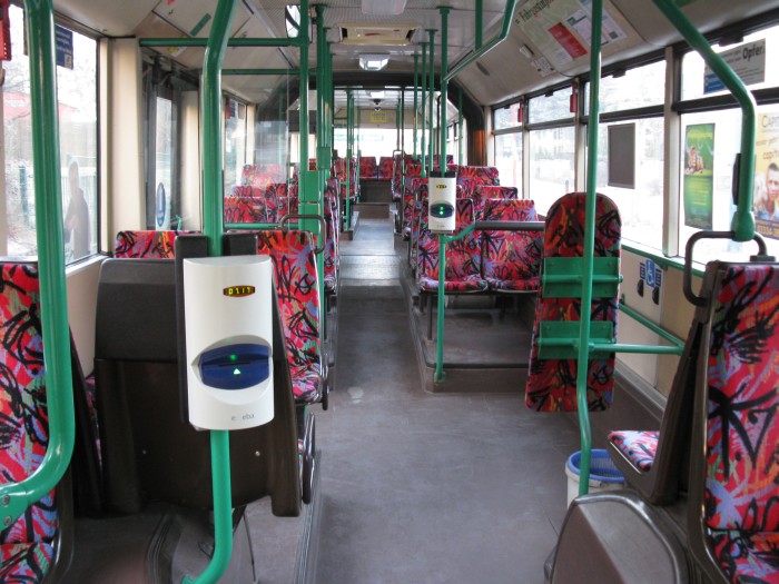 Articulated trolleybus no. 004 of the Austrian type ÖAF Gräf & Stift NGE 152 M17 - front interior view