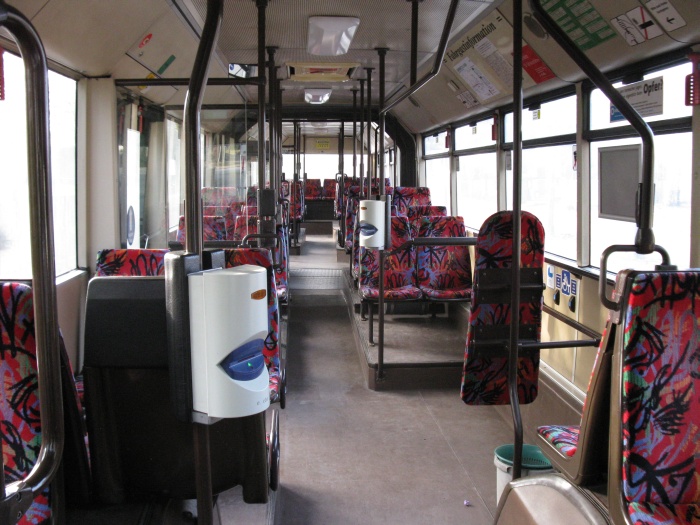 Articulated trolleybus no. 011 of the Austrian type ÖAF Gräf & Stift NGE 152 M17 - front interior view