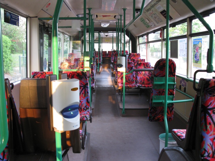 Articulated trolleybus no. 029 of the Austrian type ÖAF Gräf & Stift NGE 152 M17 - front interior view