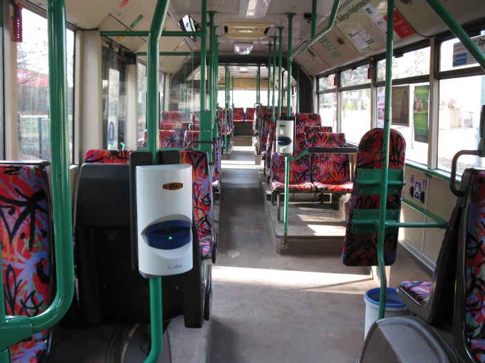 Articulated trolleybus no. 031 of the Austrian type ÖAF Gräf & Stift NGE 152 M17 - front interior view