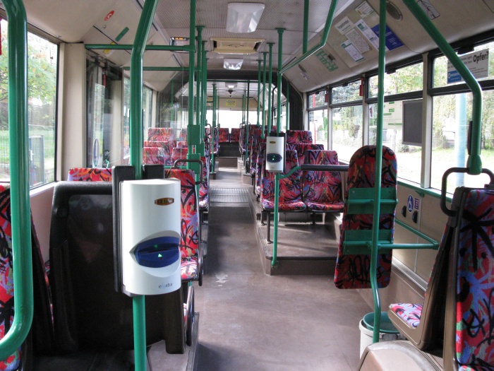 Articulated trolleybus no. 033 of the Austrian type ÖAF Gräf & Stift NGE 152 M17 - front interior view