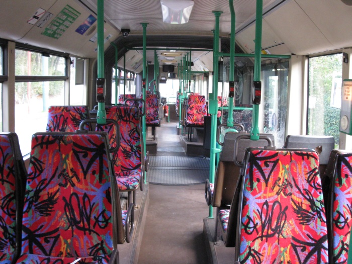 Articulated trolleybus no. 033 of the Austrian type ÖAF Gräf & Stift NGE 152 M17 - back interior view