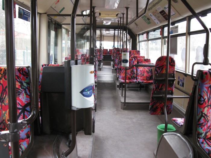 Articulated trolleybus no. 035 of the Austrian type ÖAF Gräf & Stift NGE 152 M17 - front interior view