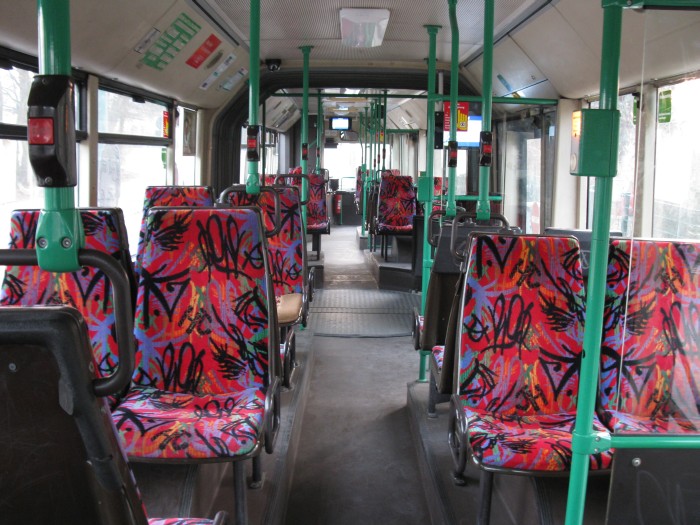 Articulated trolleybus no. 036 of the Austrian type ÖAF Gräf & Stift NGE 152 M17 - back interior view