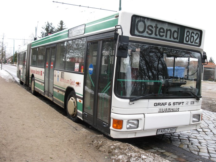 Articulated trolleybus no. 038 of the Austrian type ÖAF Gräf & Stift NGE 152 M18