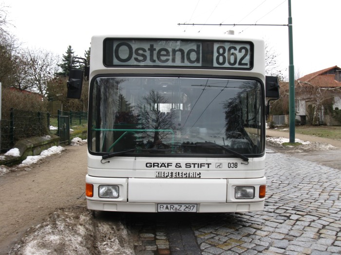 Articulated trolleybus no. 038 of the Austrian type ÖAF Gräf & Stift NGE 152 M18