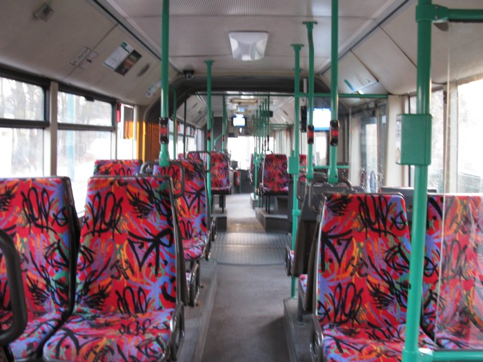 Articulated trolleybus no. 038 of the Austrian type ÖAF Gräf & Stift NGE 152 M18 - back interior view