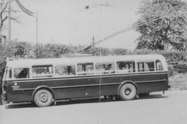 Trolleybus no. 04(IV) of the Czech type ŠKODA 8 Tr6