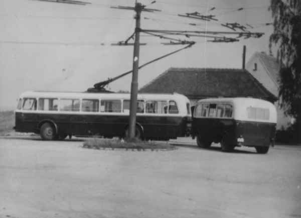Trolleybus no. 12/I of the Czech type ŠKODA 8 Tr6 with a trailer of the German type Lindner (scrapped)