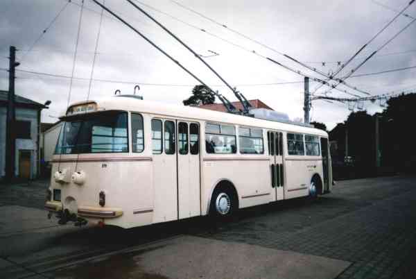 Trolleybus no. 19/I later trolleybus no. 31/II later again trolleybus no. 19/I of
the Czech type ŠKODA 9Tr14 (after the restauration)