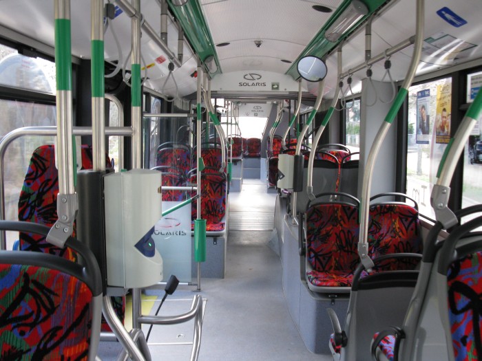 Articulated trolleybus no. 052 of the Polish type Solaris Trollino 18 AC - front interior view