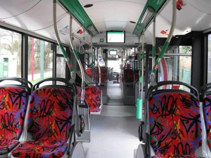 Articulated trolleybus no. 052 of the Polish type Solaris Trollino 18 AC - back interior view