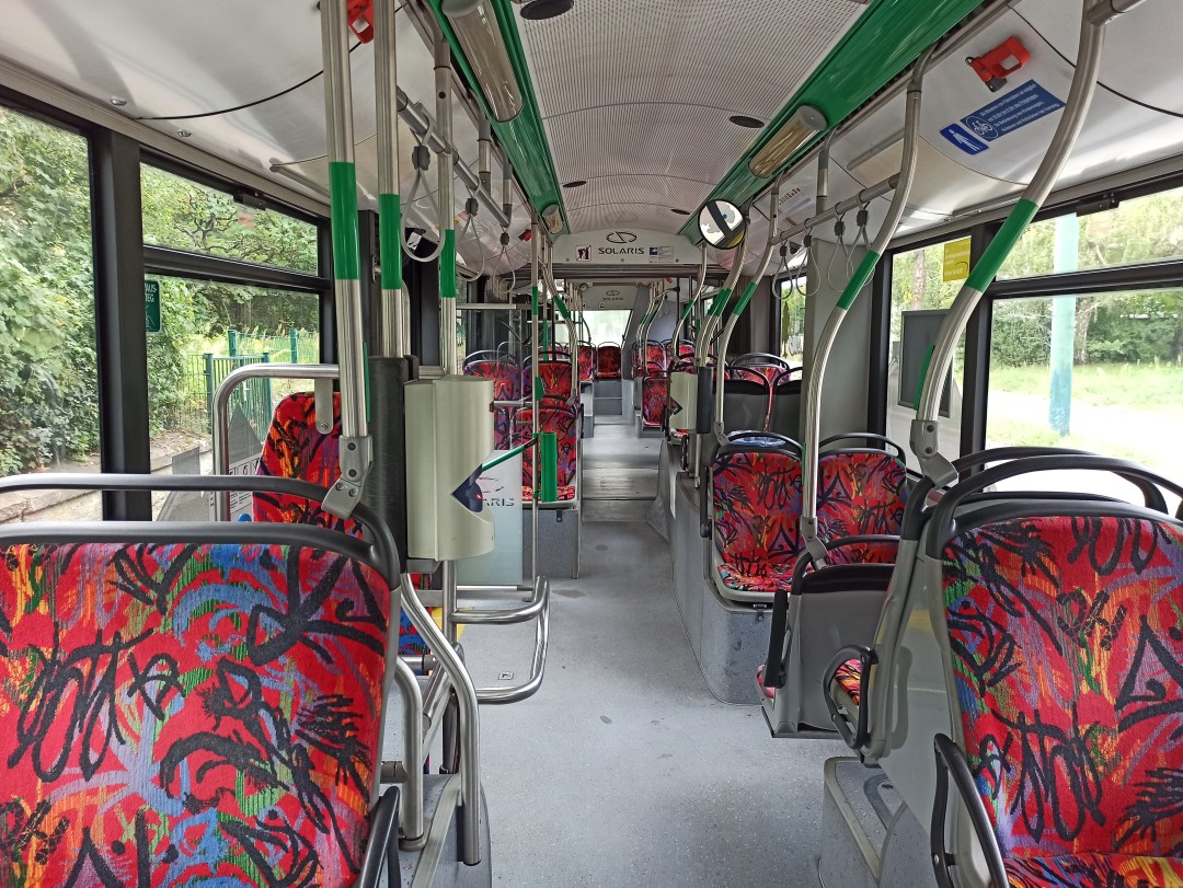 Articulated trolleybus no. 057 of the Polish type Solaris Trollino 18 AC - front interior view