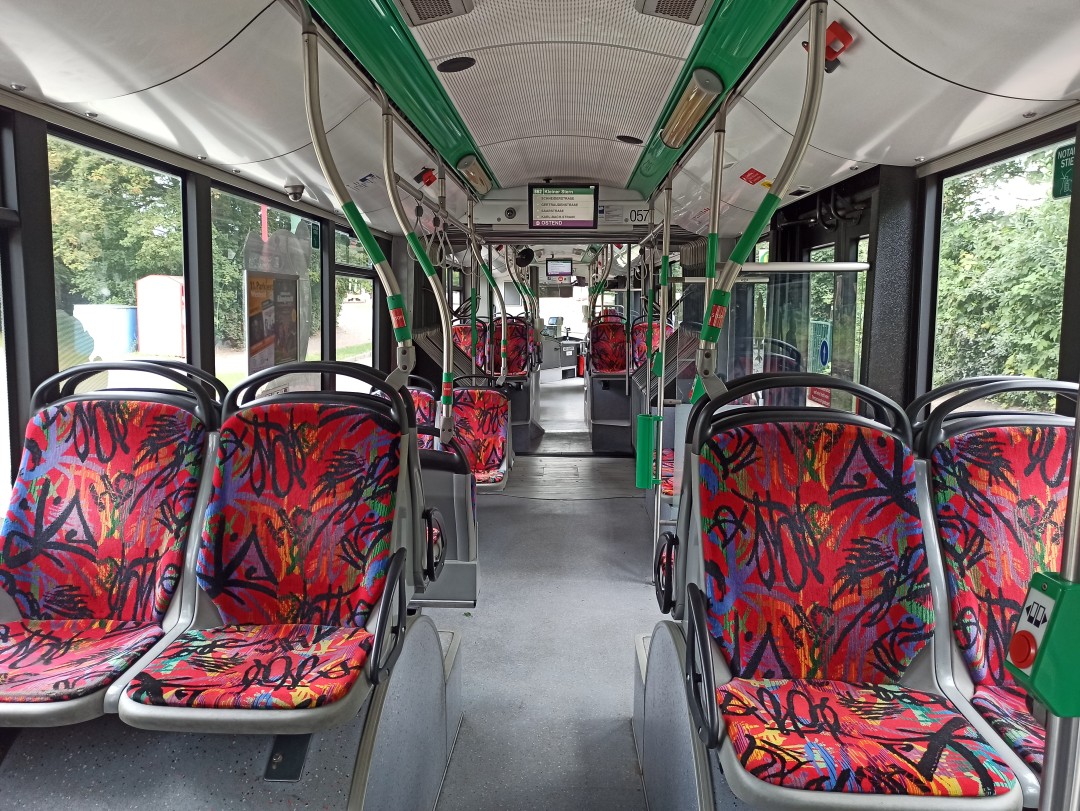 Articulated trolleybus no. 057 of the Polish type Solaris Trollino 18 AC - back interior view
