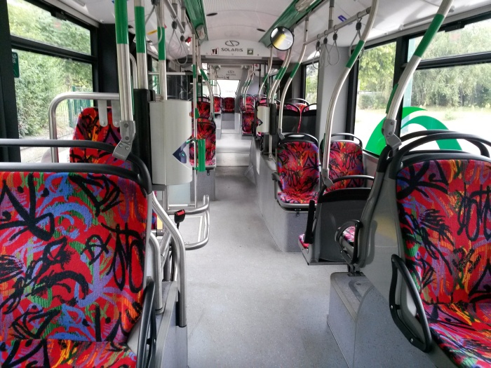 Articulated trolleybus no. 058 of the Polish type Solaris Trollino 18 AC - front interior view