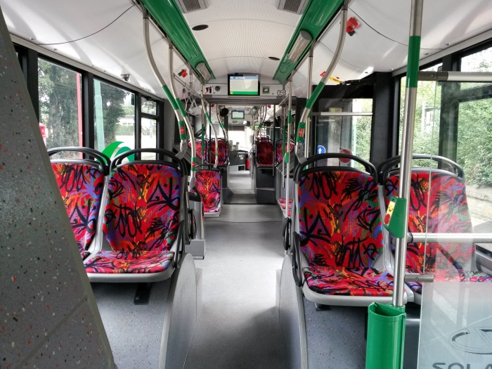 Articulated trolleybus no. 058 of the Polish type Solaris Trollino 18 AC - back interior view