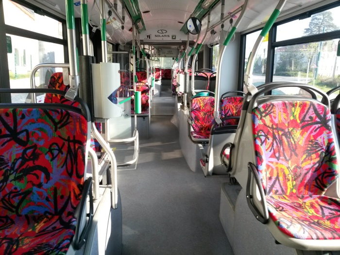 Articulated trolleybus no. 059 of the Polish type Solaris Trollino 18 AC - front interior view