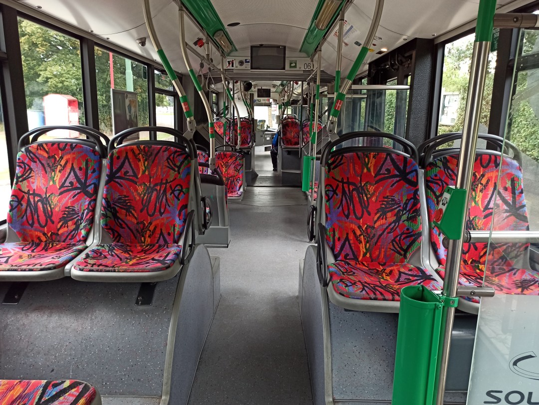 Articulated trolleybus no. 060 of the Polish type Solaris Trollino 18 AC - back interior view