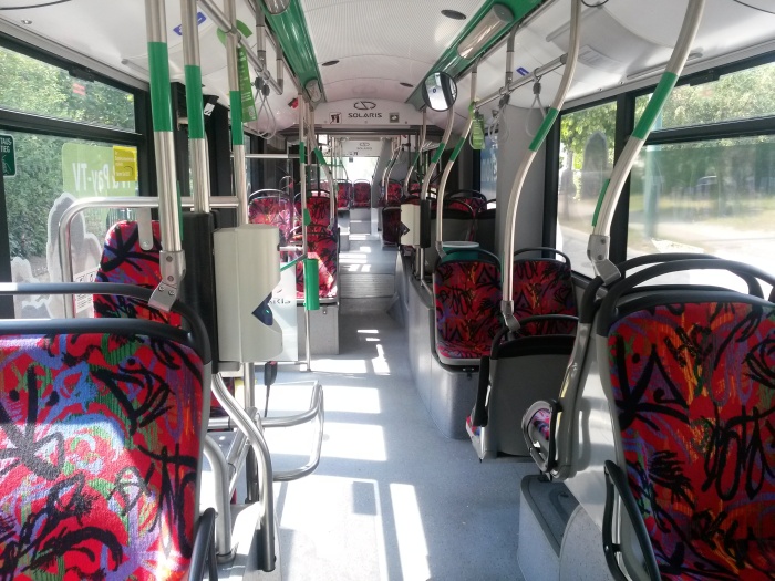 Articulated trolleybus no. 061 of the Polish type Solaris Trollino 18 AC - front interior view