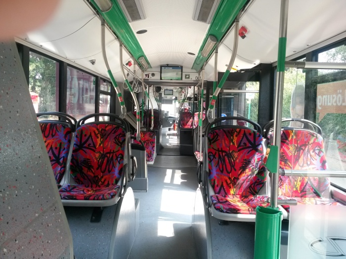 Articulated trolleybus no. 061 of the Polish type Solaris Trollino 18 AC - back interior view