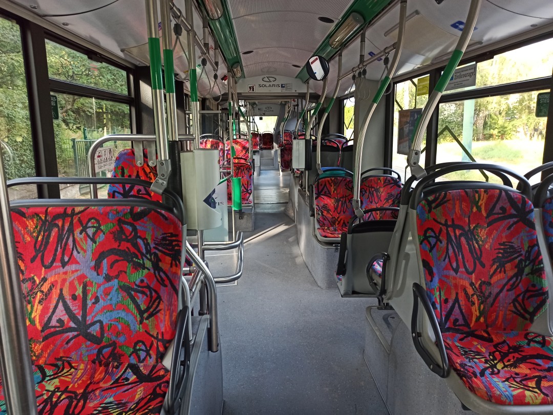 Articulated trolleybus no. 063 of the Polish type Solaris Trollino 18 AC - front interior view