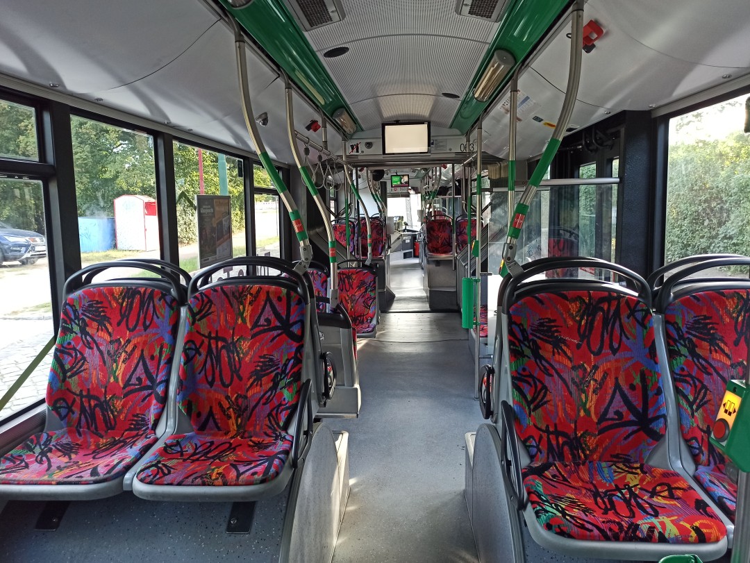 Articulated trolleybus no. 063 of the Polish type Solaris Trollino 18 AC - back interior view