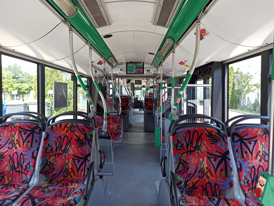 Articulated trolleybus no. 052 of the Polish type Solaris Trollino 18 AC - back interior view