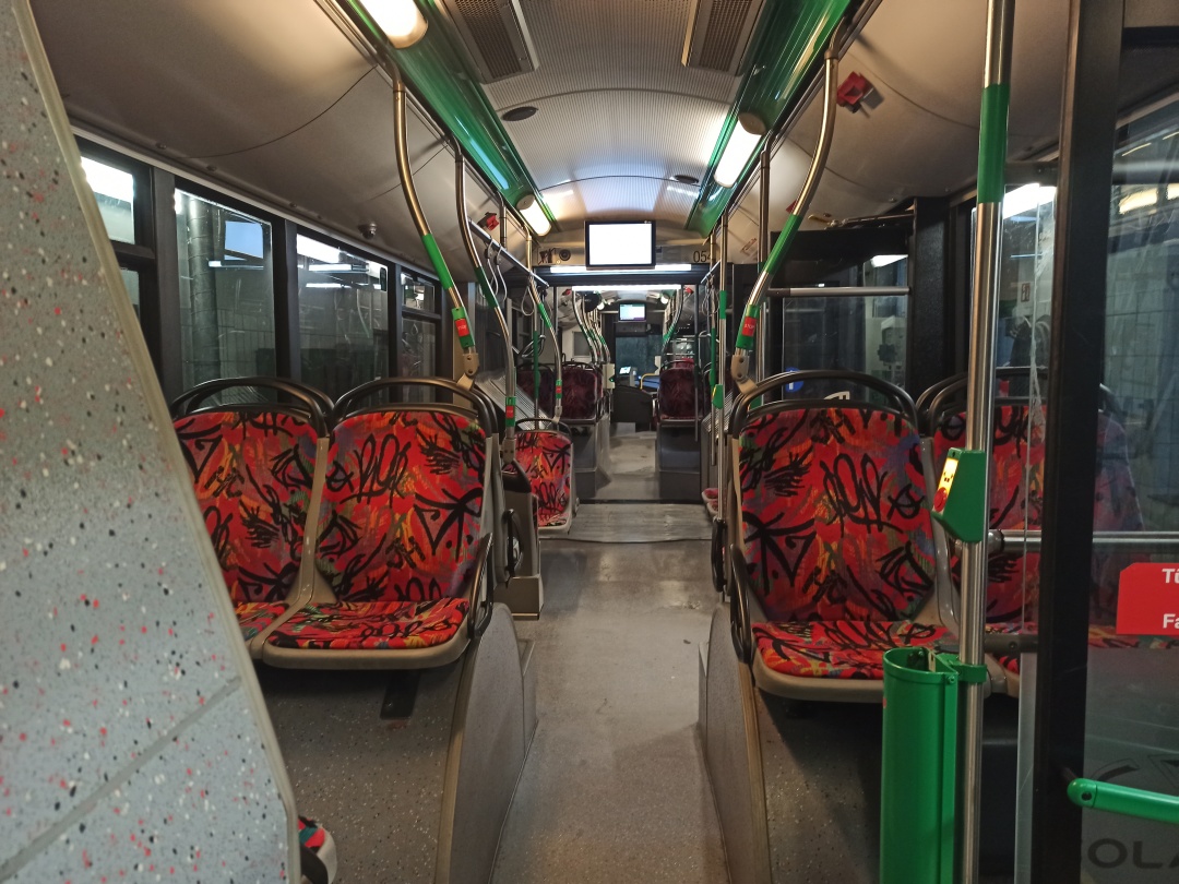 Articulated trolleybus no. 054 of the Polish type Solaris Trollino 18 III Cegelec AC - back interior view