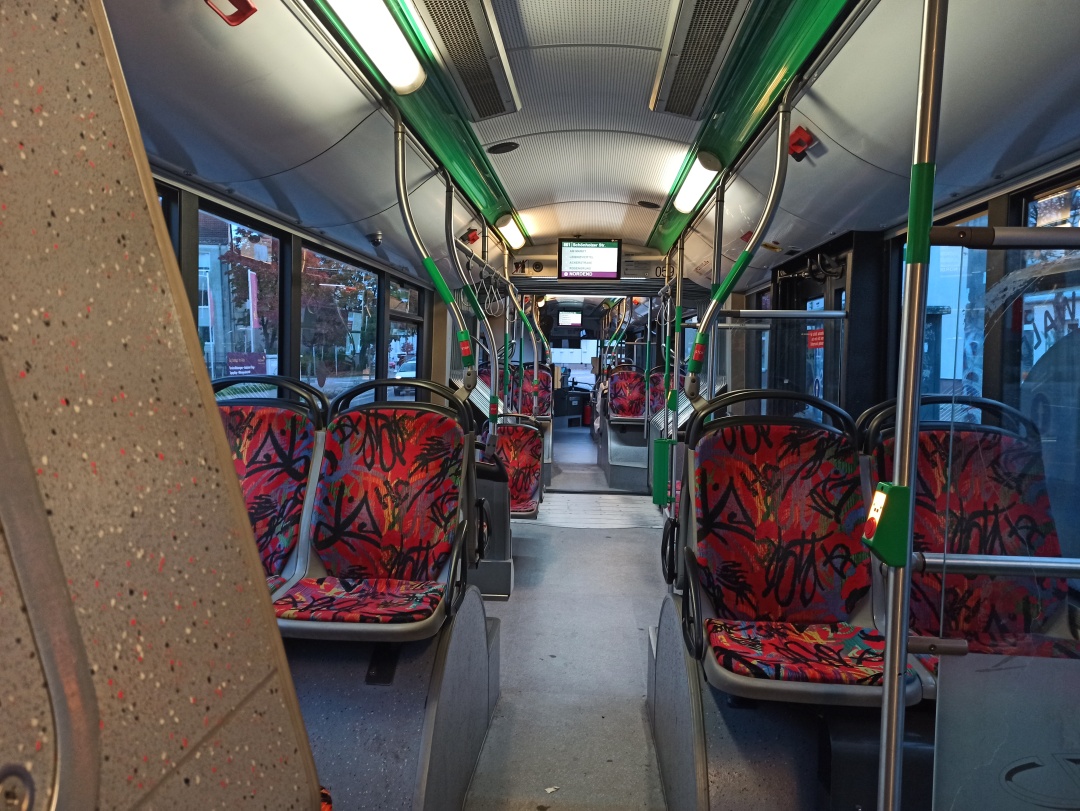 Articulated trolleybus no. 059 of the Polish type Solaris Trollino 18 III Cegelec AC - back interior view