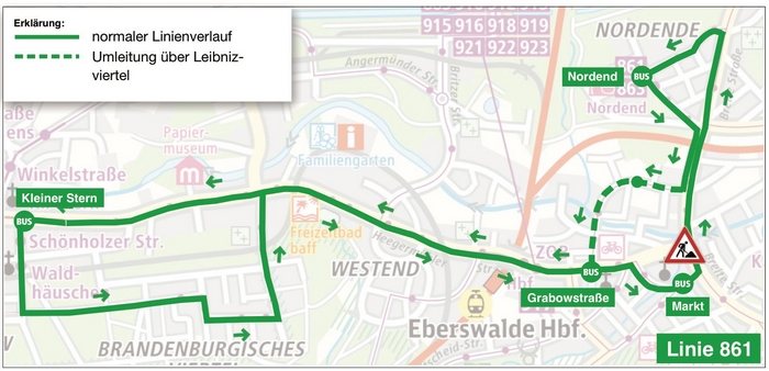 Gesamter Linienverlauf der Obus-Linie 861
